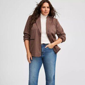Torrid Jacquard Double Knit Blazer Women’s NWT Gingham Multi Bouclé Stretch L 12